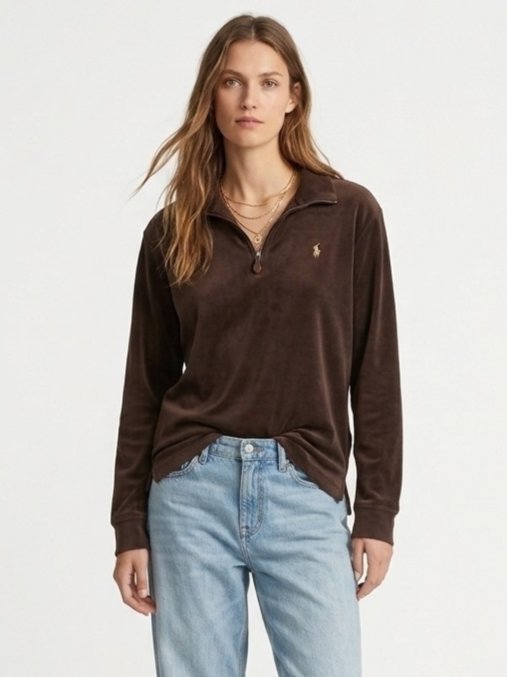 Vintage Polo by Ralph Quarter-Zip Front Pullover Henley In Chocolate Brown - XL